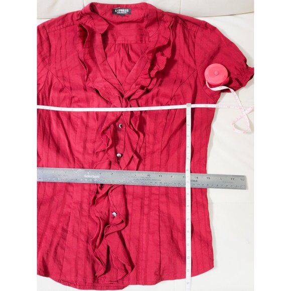 Red Ruffle Button Down Blouse 🐦🔥 EXPRESS - Picture 8 of 8